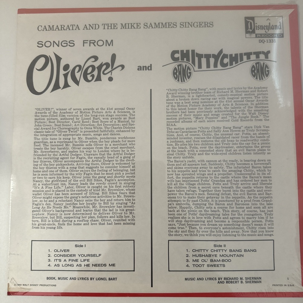 Sealed 1969 Disney LP Songs from Oliver, Chitty Chitty Bang Bang record DQ-1331 - Picture 5 of 6